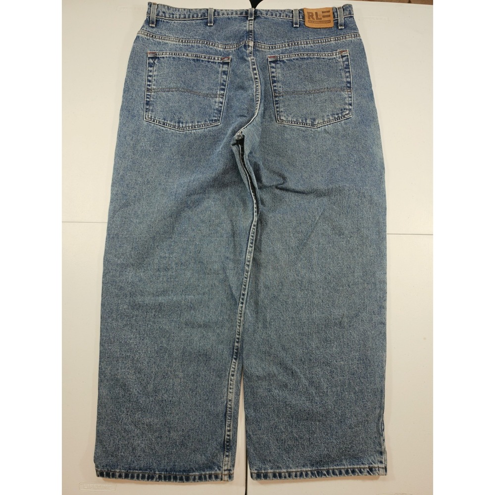 VTG Polo Ralph Lauren Jeans Mens 40x30 11" Leg Blue Banner Baggy Wide Leg Y2K